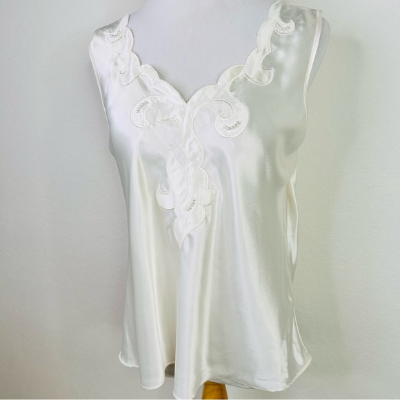 Romantic Summer Satin Camisole with pearls Cabernet Ivory Size Large - Picture 10 of 10